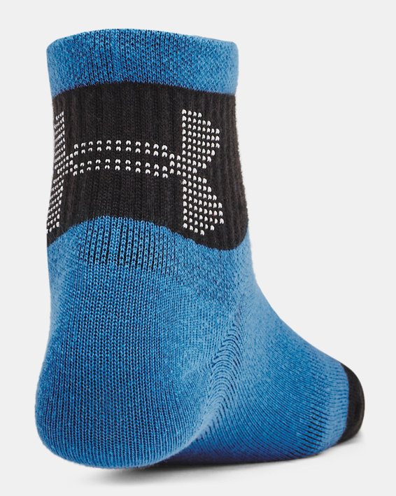 Kids' UA Essential 3-Pack Quarter Socks in Blue image number 2